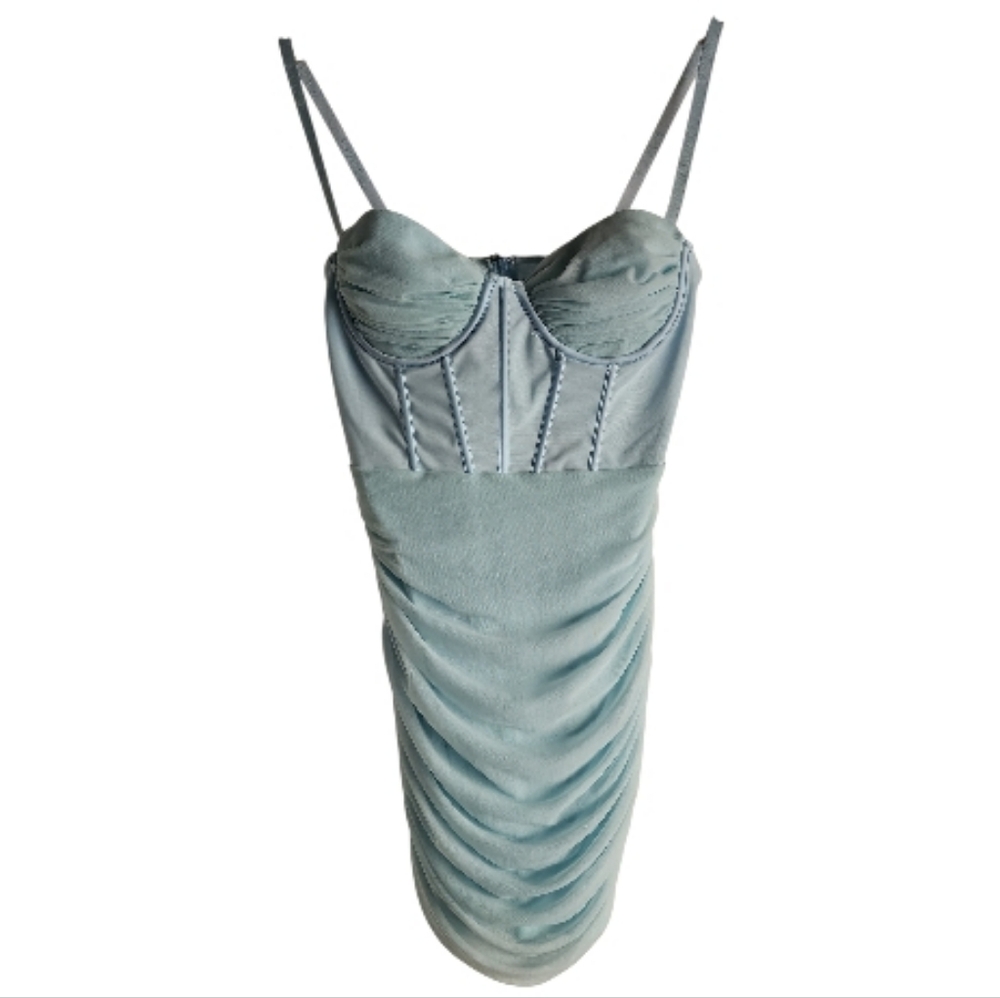 NWT Oh Polly Light Blue Mini Corset And Mesh Mini Dress Sz‎ 6